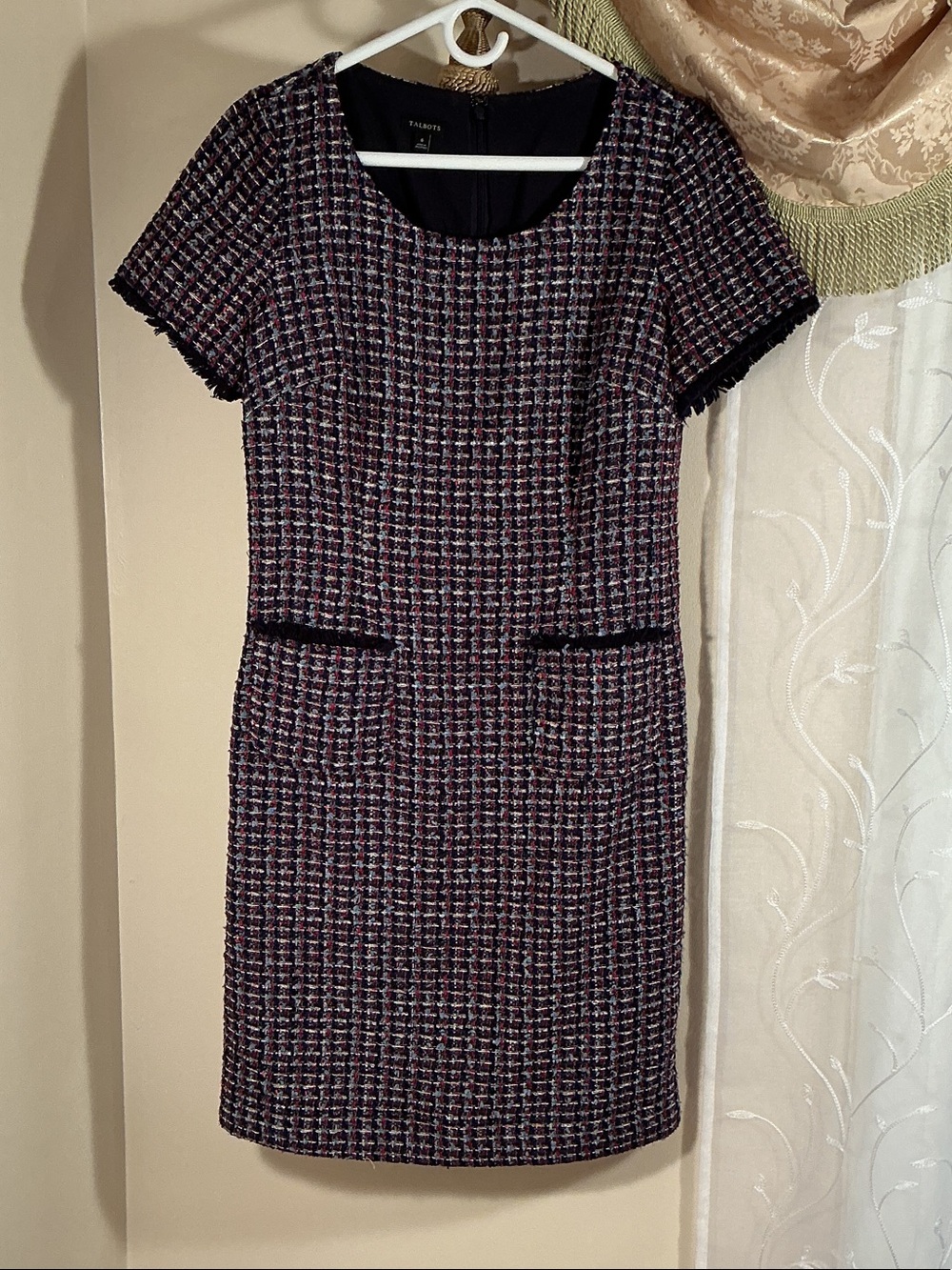 Talbots Red White & Blue Tweed Sheath Mini Dress Short Sleeves Career SZ 6 - Picture 2 of 10